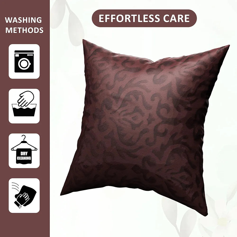 Kuber Industries Set of 5  Washable & Removable Velvet Sofa Pillow Covers with Zip | Soft Sofa Cushion Covers for Home & Bedroom Interiors | Floral Design - Brown