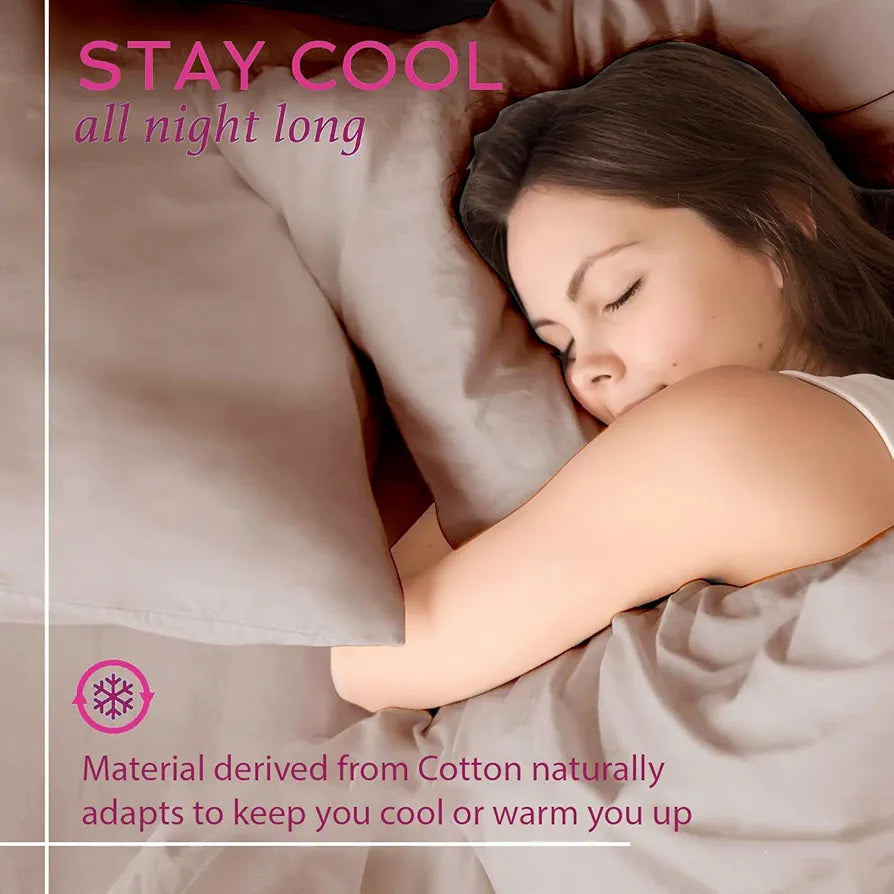 Trance Home Linen Premium 300 TC Pure 100% Cotton King Fitted Bedsheet with 2 Pillow Printed Covers 