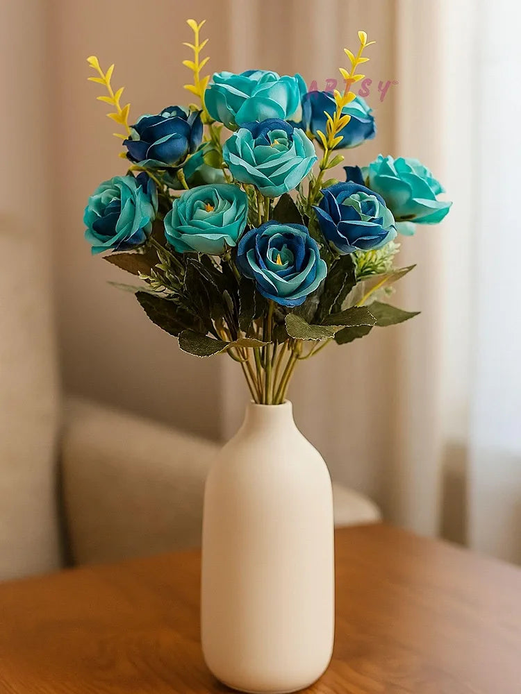 ARTSY® Artificial Flowers Bunch for Decoration Rose Flowers, Ideal for vase, Home, Office Decor, Gifts, Craft, Artificial Plants, Without vase, Blue, Combo, 1 Piece, Blue, 35 cm Height
