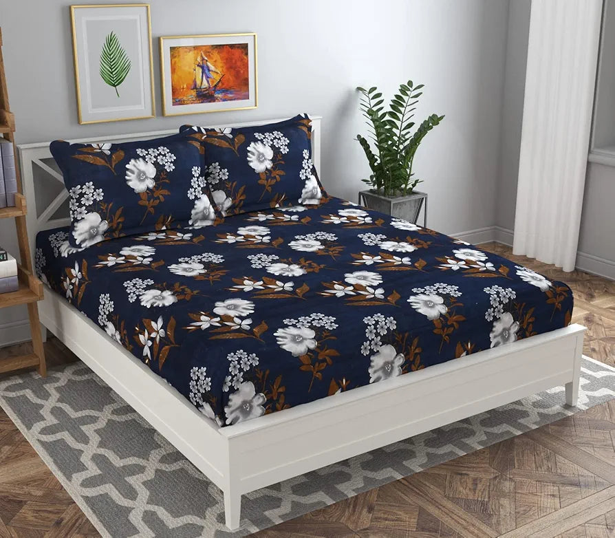 BSB HOME Prime Collections 160tc Pure Microfiber Breathable Supersoft Wrinkelfree Double Bedsheet with 2 King Size Pillow Covers-Blue & Brown