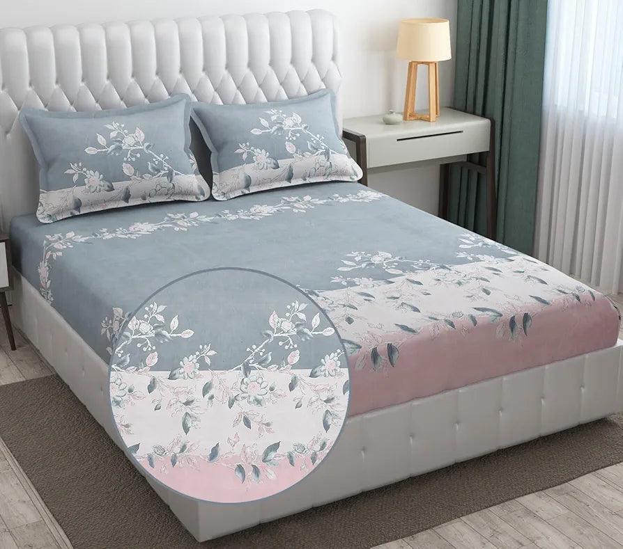 Fresh From Loom King Size Floral Print Microfiber Bedsheet Set - 240 TC, Anti Fade, Includes 2 Pillow Cover 