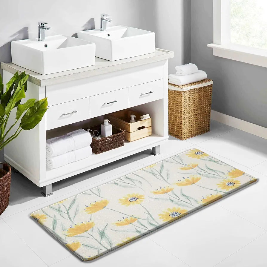 Luxe Home Columbo Anti-Fatigue Kitchen Mat - 51x99 cm Non-Slip Cushioned Comfort Mat - Floral Pattern Standing Desk Mat - Waterproof and Easy to Clean for Home and Office