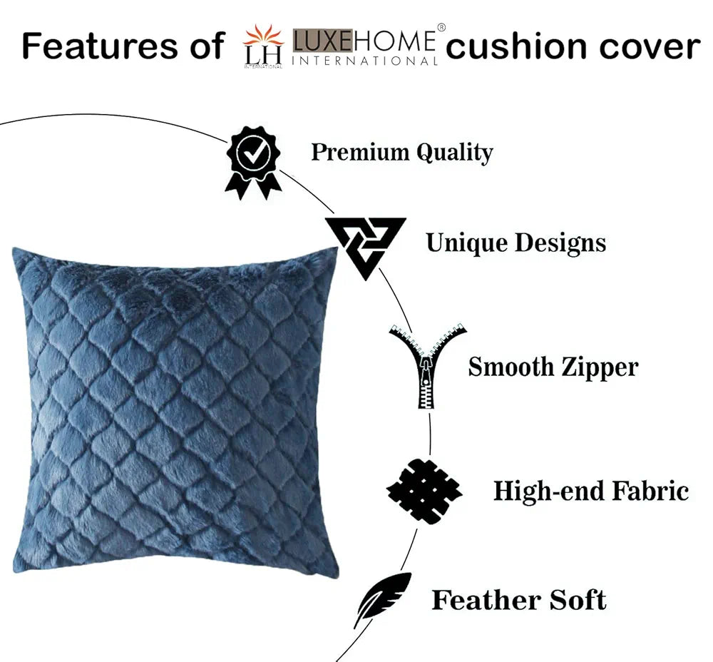 Luxe Home Cushion Cover 16 inch x 16 inch Duble Side Rabbit Fur Diamond Design Covers Set of 2 for Sofa, Bedroom, livingroom 