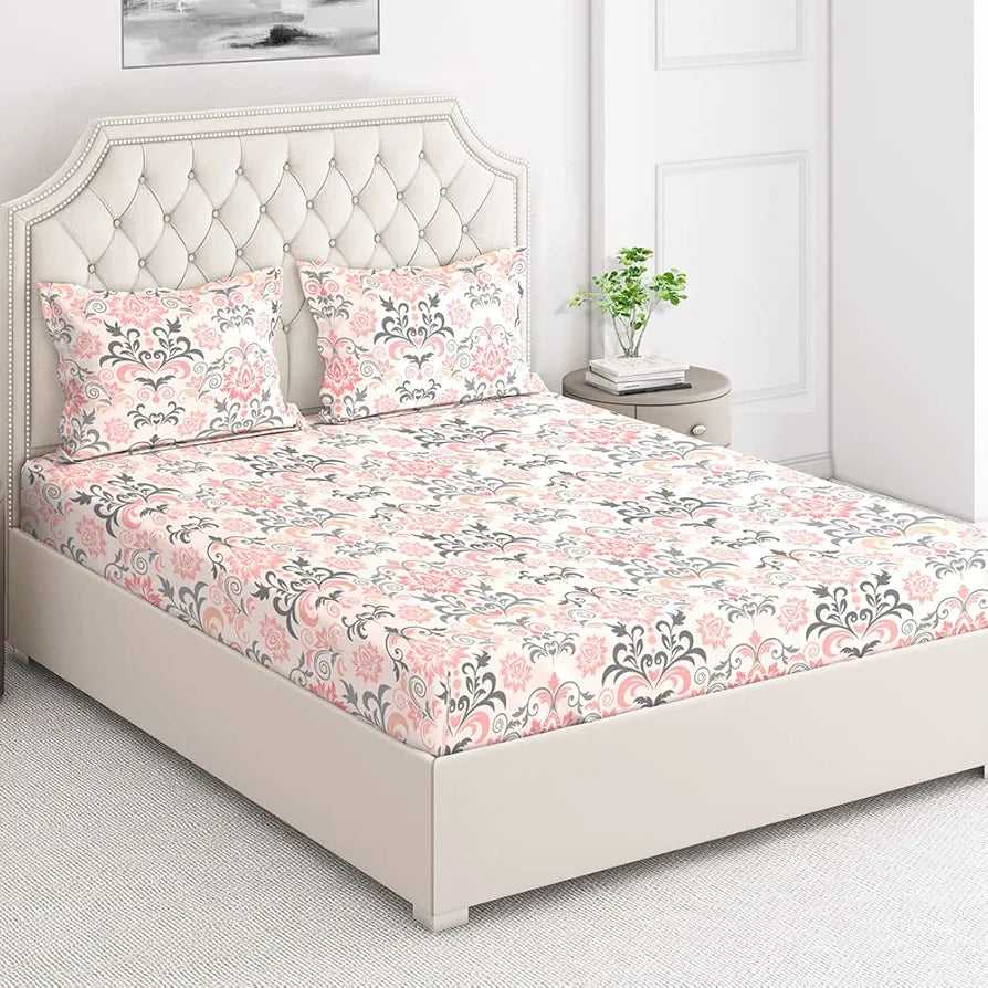 Layers Classic 100% Cotton Bedsheet Set for All Seasons - Lightweight, Moisture Absorbent, Machine Washable & Easy to Care - Gift for Housewarming & More - 104 TC - Queen Size 