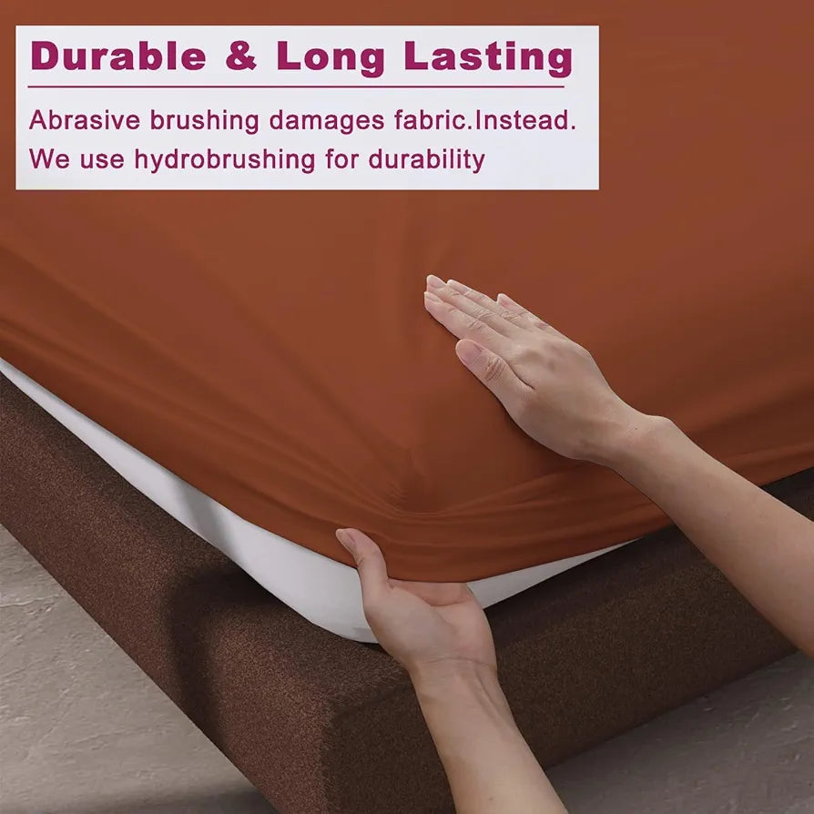 Trance Home Linen 100% Cotton 78 x 60 inch Queen Elastic Fitted Bedsheet | 400TC Premium Queen Double Bed Size Plain Fitted Elastic Bed Sheet with 2 Pillow Covers 