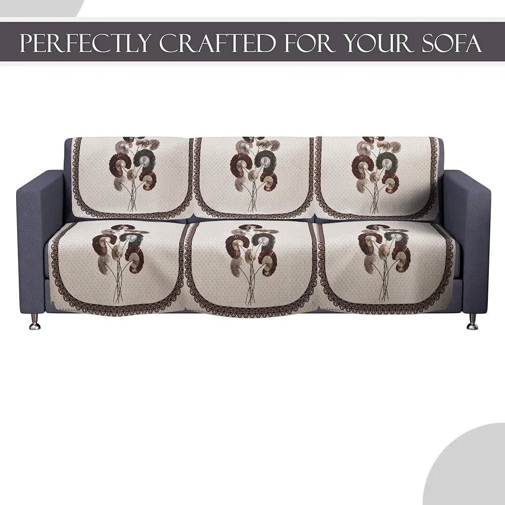 Kuber Industries Set of 10 Velvet Anti-Skid Sofa Cover 5-Seater | Comfortable Slipcover Sofa Cloth & Furniture Protector for Home Decor | Digital Flower-Cream & Brown