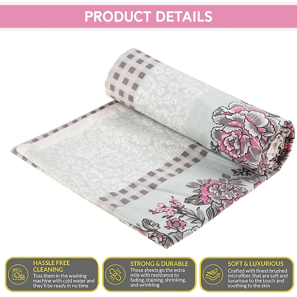 Kuber Industries 100x108 Inch Cotton Bedsheets for Double Bed with 2 Pillow Covers | Daily Use Easy to Wash & Maintain Double Bedsheet Cotton Fabric | Spain Flower Lining -Green
