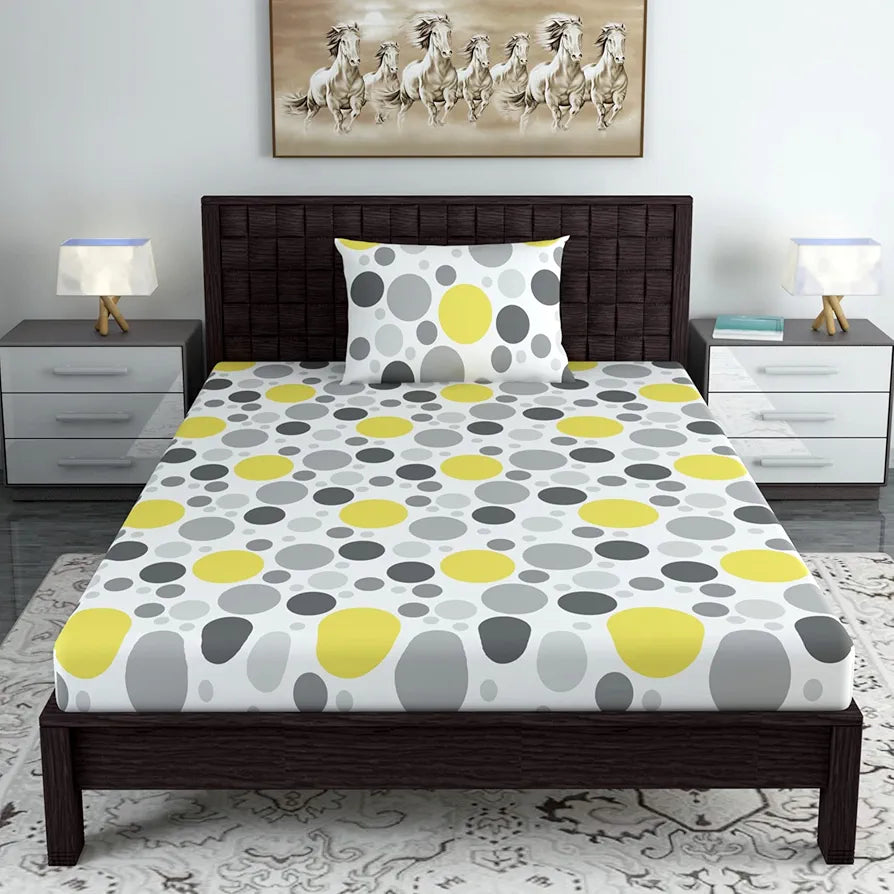 Divine Casa Bedsheet for Single Size Bed 144 TC Cotton Bedsheet for Single Size Bed with 1 Pillow Cover  Geometric Grey Lagoon Cotton Bedsheet