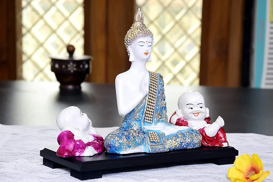 Mariner's Creation Divine Buddha Statue with Two Child Monk| Buddha Statue for Home Decor | Buddha Idol | Decorative SHOWPIECE for Peace and Harmony | House Warming Gift