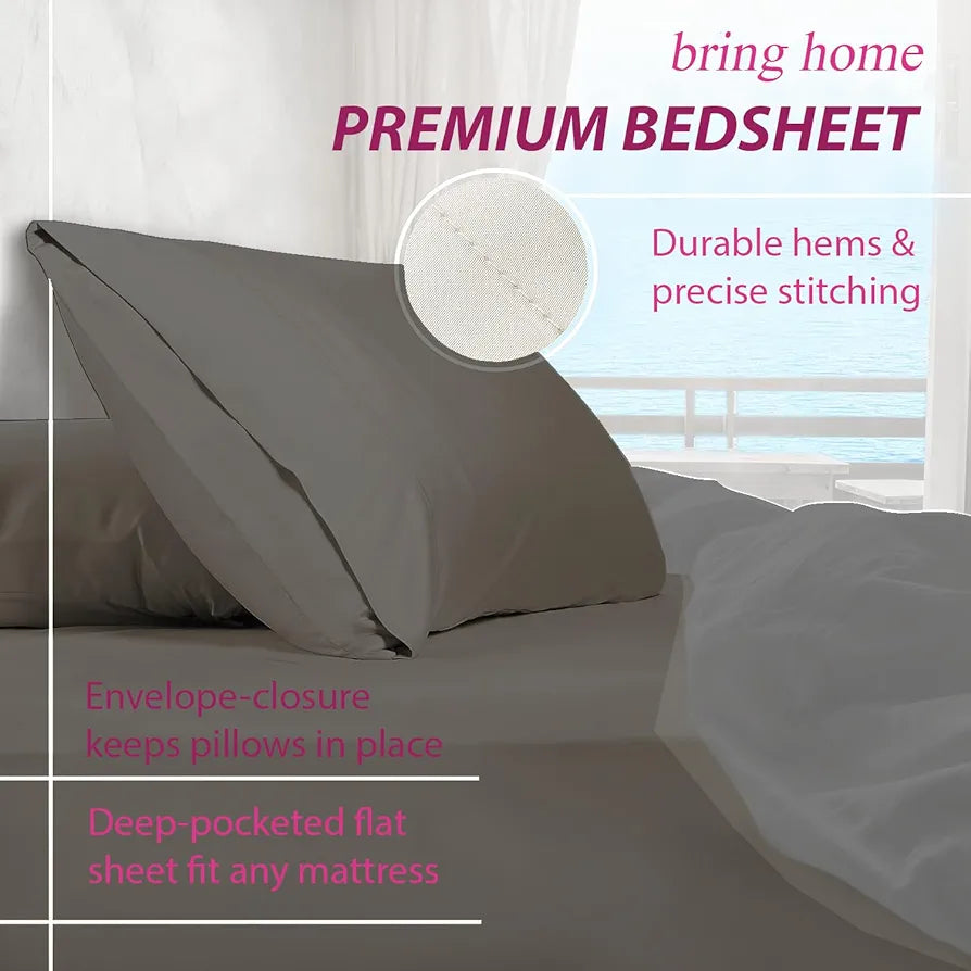 Trance Home Linen Premium 300 TC Pure 100% Cotton Queen Fitted Bedsheet with 2 Pillow Covers 