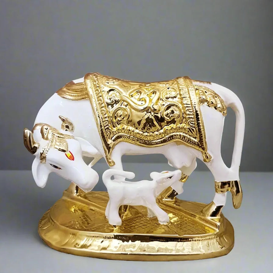 ALILA Vastu Kamdhenu Cow with Calf Idol | 24K Gold & 999 Silver Plated | Excellent Vastu Correction Remedy for Financial Problems | Wedding & Housewarming Gift 