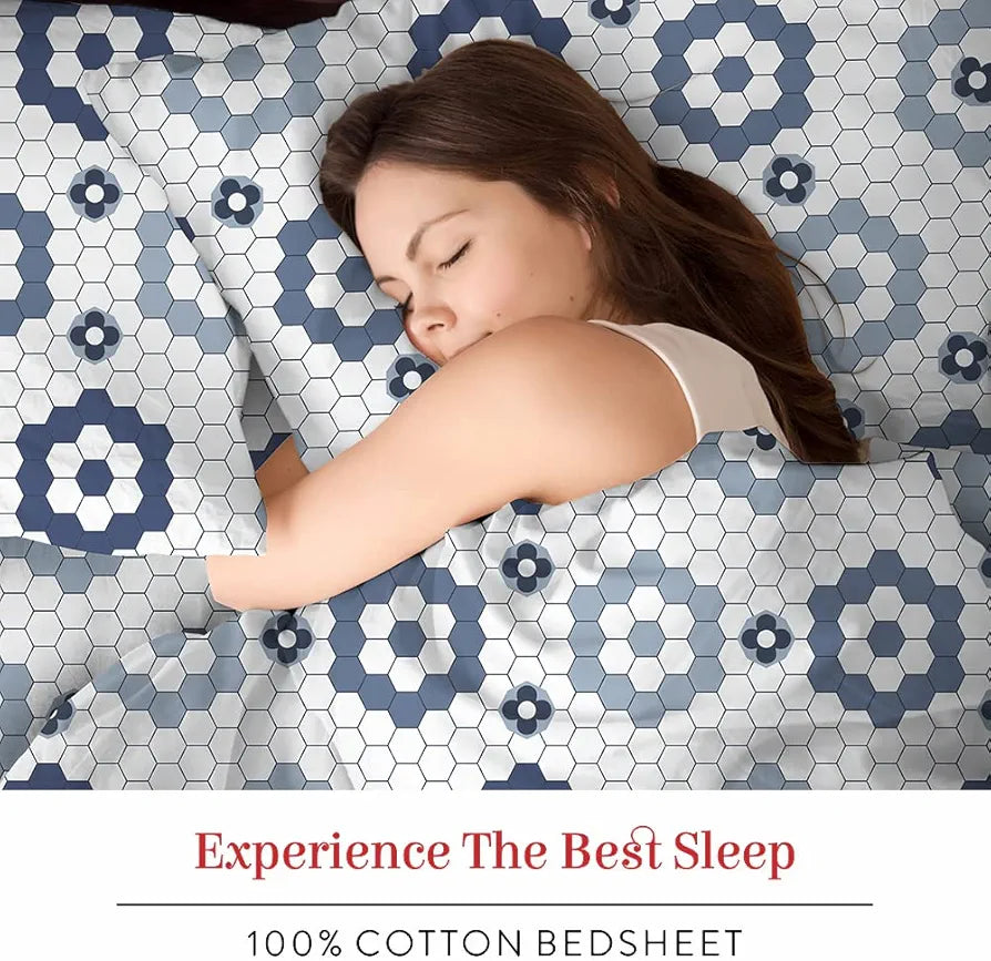 Layers Firenze 100% Cotton Bedsheet Set for All Seasons - Lightweight, Moisture Absorbent, Machine Washable & Easy to Care - Gift for Housewarming & More - 140 TC - Queen Size 