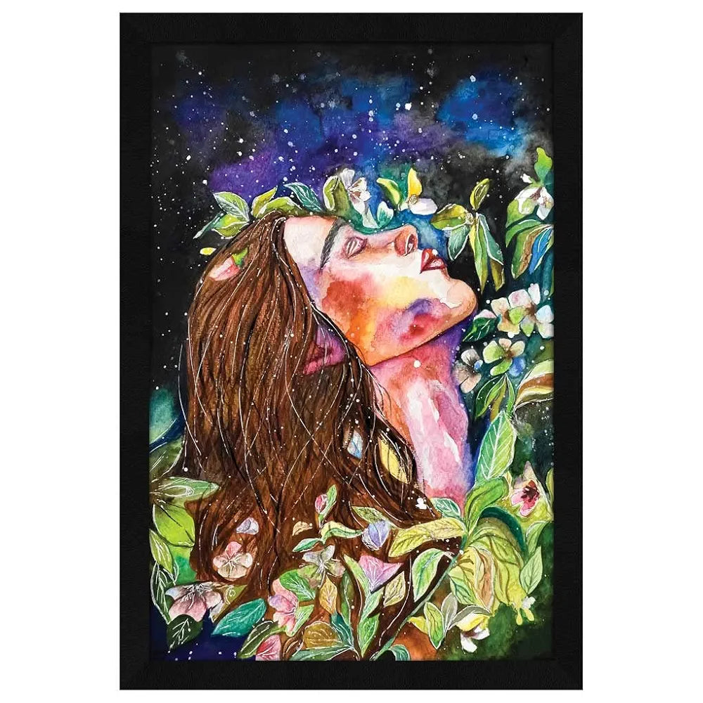 ArtX Paper Watercolor Queen of Flowers Women Framed Wall Art Painting, Wall Decor For Living Room, Multicolor, Abstract, 12.5 X 18.5 inches Set of 1