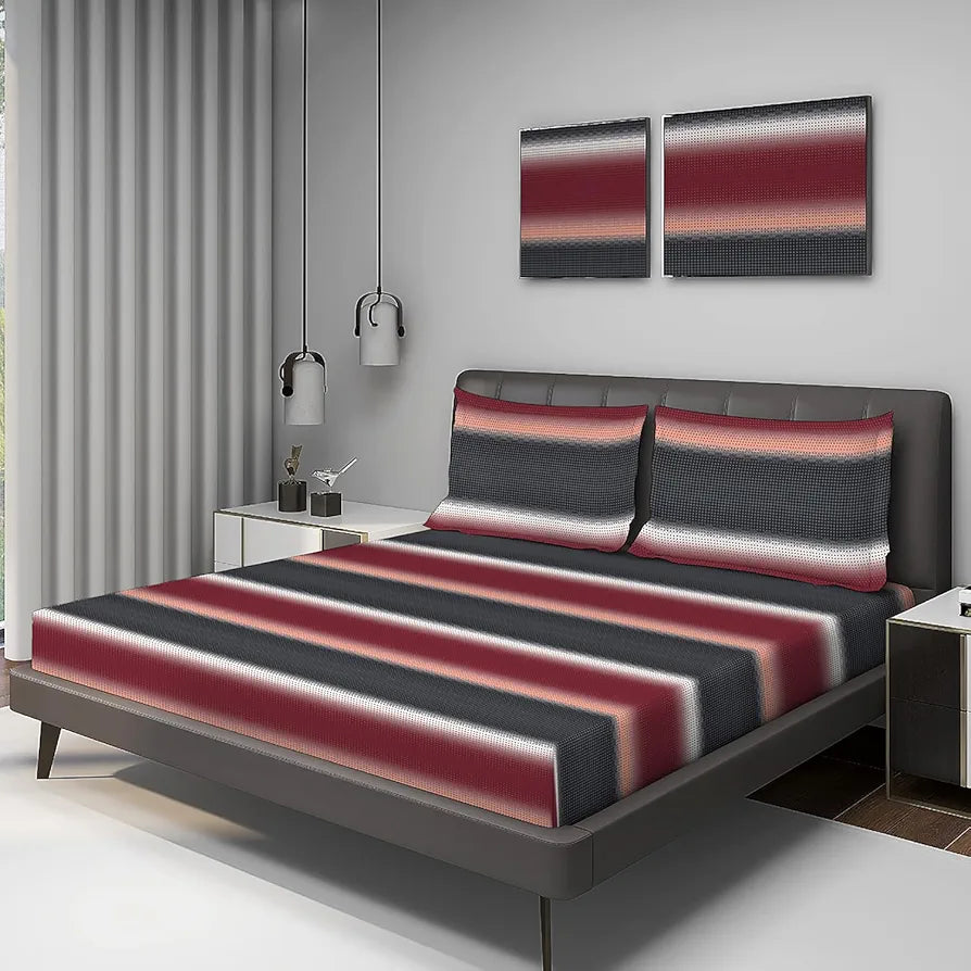 Layers Durathread Bedsheet Set for All Seasons - Lightweight, Moisture Absorbent, Machine Washable & Easy to Care - 225 CVC - King Size 