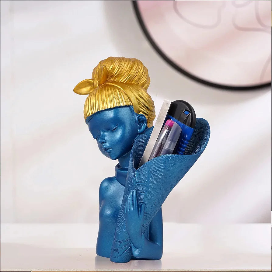 Zart Angel Girl Showpiece for Home Decor | Winged Fairy Statue for Shelves | Blue Resin Figurine, 3.94 Inch