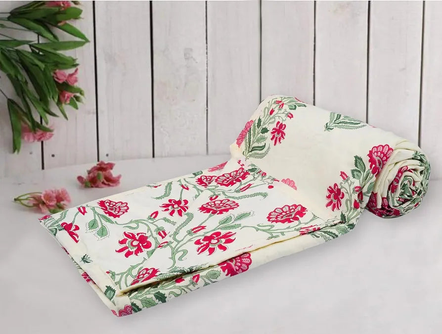 Trance Home Linen 150 GSM Pure Cotton Reversible Dohar Single Bed Size | AC Blanket Comforter | Soft Light-Weight Bed Blanket 