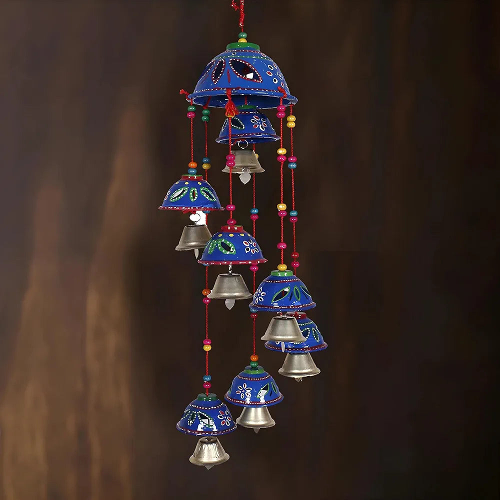 Kuber Industries Plastic Rajasthani Design Handcrafted Hanging Windchimes|Latkan with 8 Bells for Home Décor & Positive Energy 