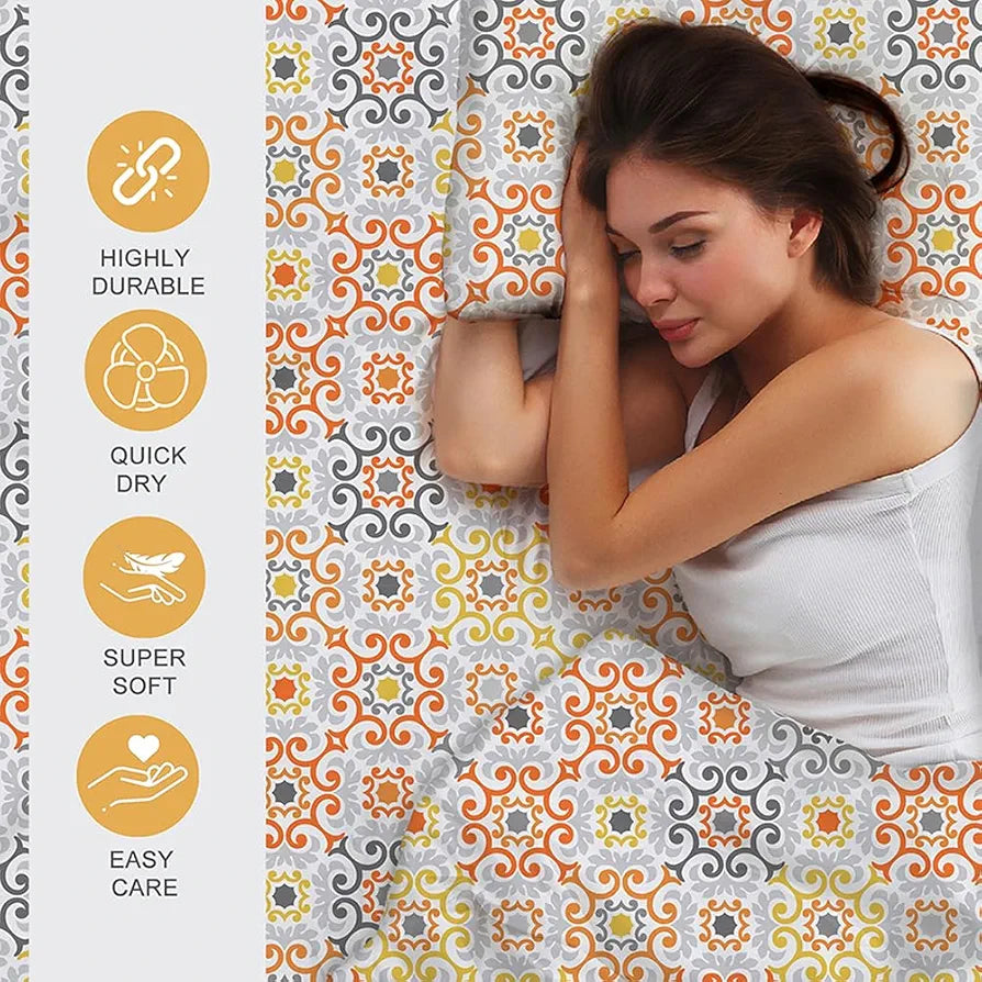 Zen Cotton Blend Double Bedsheet Set  | 1 Double Cotton Bedsheet & 2 Pillow Covers | Breathable & Anti-Wrinkle | 225 CVC | 