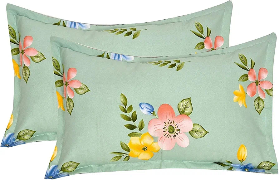 THE HOME STYLE Cotton Feel Glace Cotton Printed Double Bed Bedsheet With 2 Pillow Cover 300 TC_90X100 Inches 