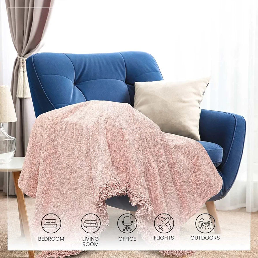 SASHAA WORLD Soft Chenille Throw Blanket | Throw for Living Room, Sofa, Bed, Chair, Picnic & Used for Gift | Rose Pink, 130 x 180 cm