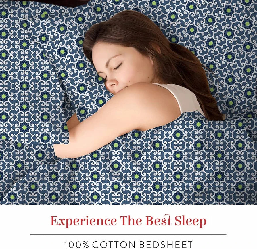 Layers Firenze 100% Cotton Bedsheet Set for All Seasons - Lightweight, Moisture Absorbent, Machine Washable & Easy to Care - Gift for Housewarming & More - 140 TC - Queen Size 