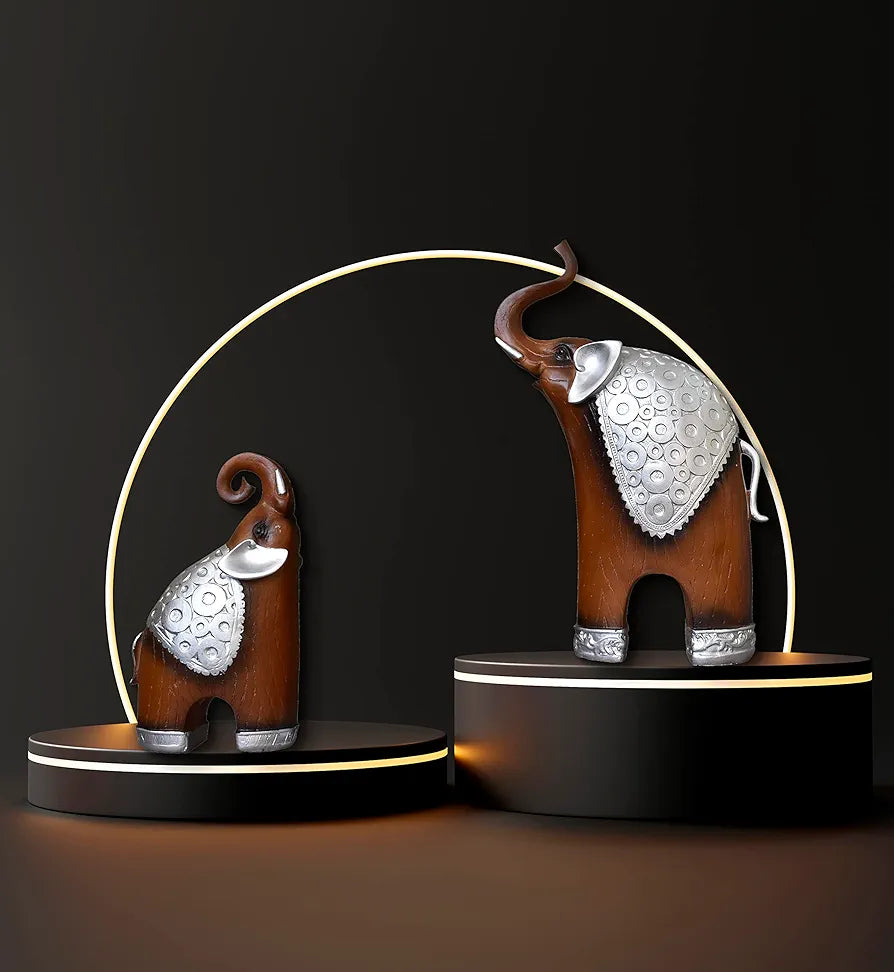 Xtore¨ Thai Style Elephant Figurines Mother & Child Elephant Fengshui Resin Sculptures for Home Decor Ornament - Set of 2, Brown