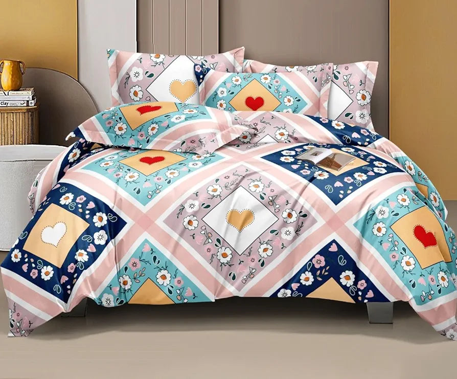 THE HOME STYLE 400 TC Cotton Feel Glace Cotton Elastic Fitted All Around Printed King Size Double Bed Bedsheet wih 2 Pillow Cover 