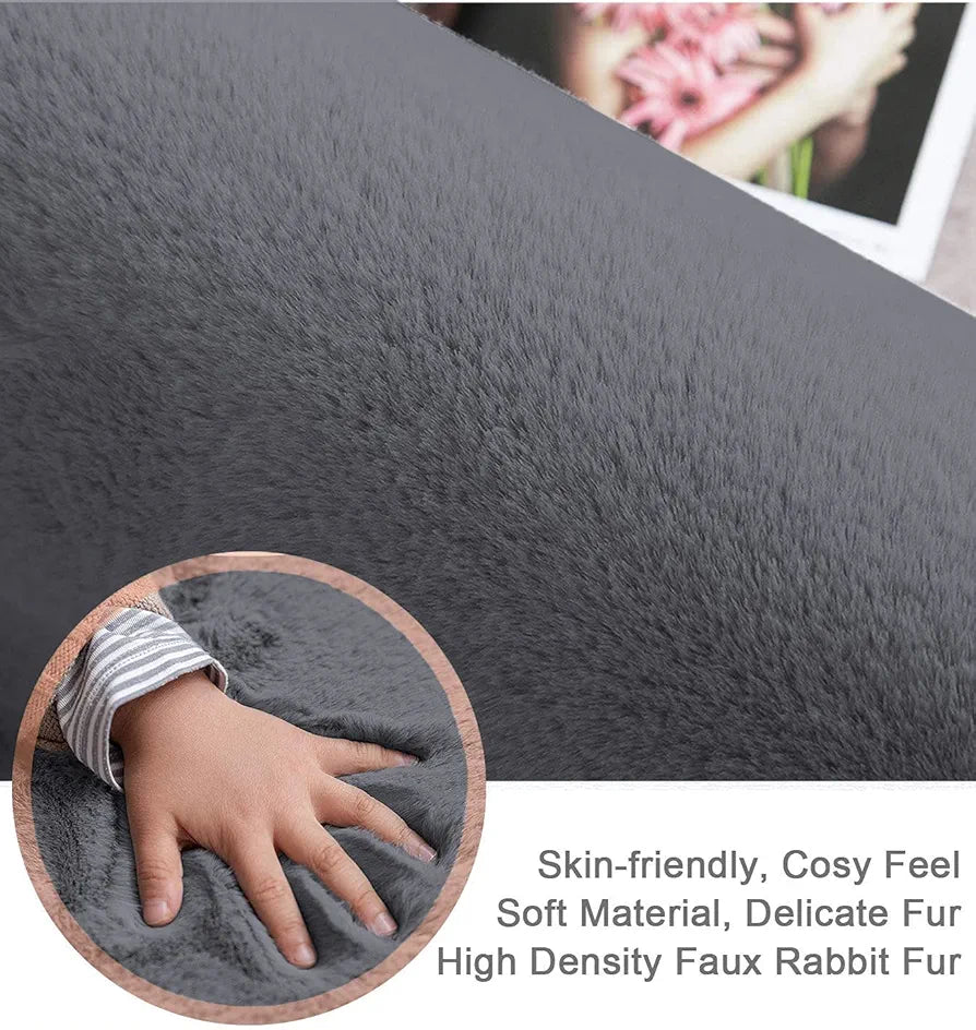 LUXE HOME INTERNATIONAL Ruffle Floor Rug Rabbit Fur 1000 GSM Living Room Foot Mats Anti Skid Water Absorbent Easy Machine Washable Rectangular Rug for Bedroom|Floor|4 X 6 Ft|Grey|Pack of 1