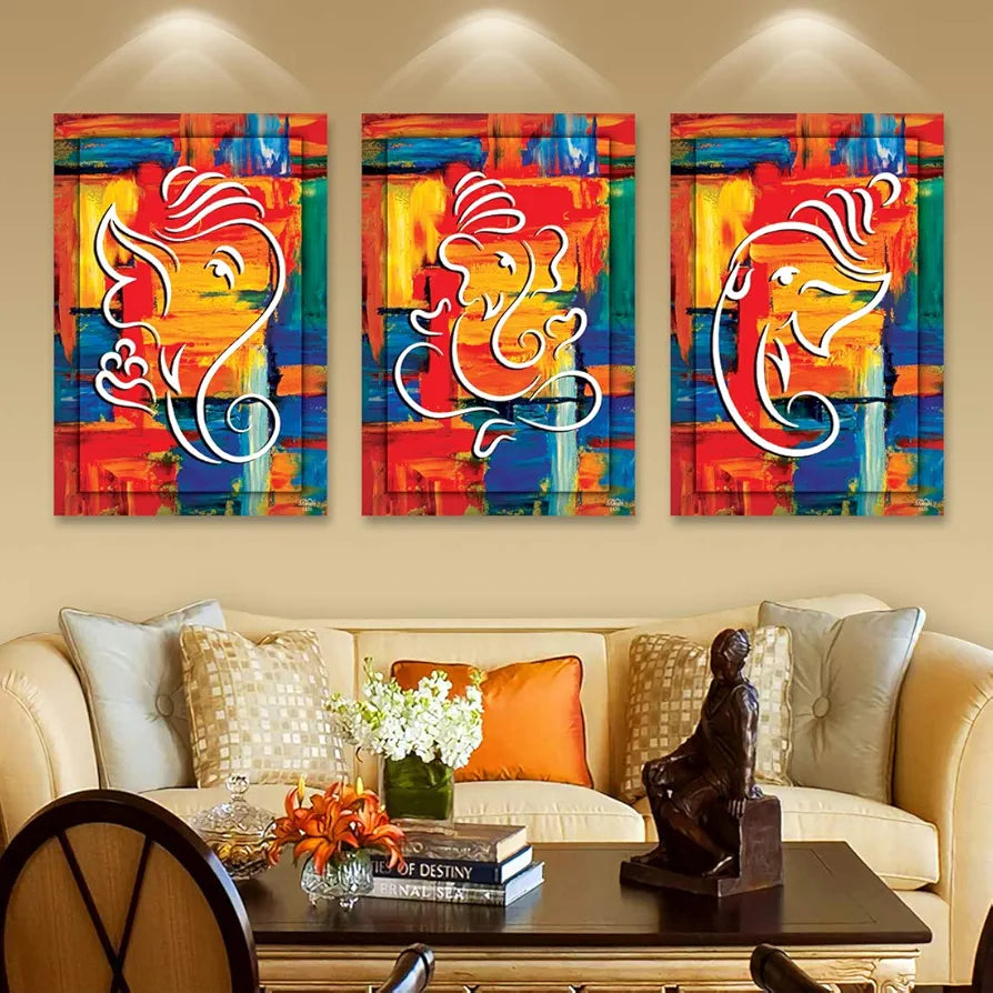 Rangoli MDF 3 Pcs Wall Poster 12x18 Inch Decorative Wall Art for Home, Office, Living Room. P-4, Design-27