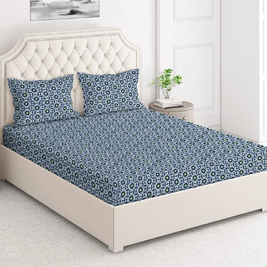 Layers Firenze 100% Cotton Bedsheet Set for All Seasons - Lightweight, Moisture Absorbent, Machine Washable & Easy to Care - Gift for Housewarming & More - 140 TC - Queen Size 