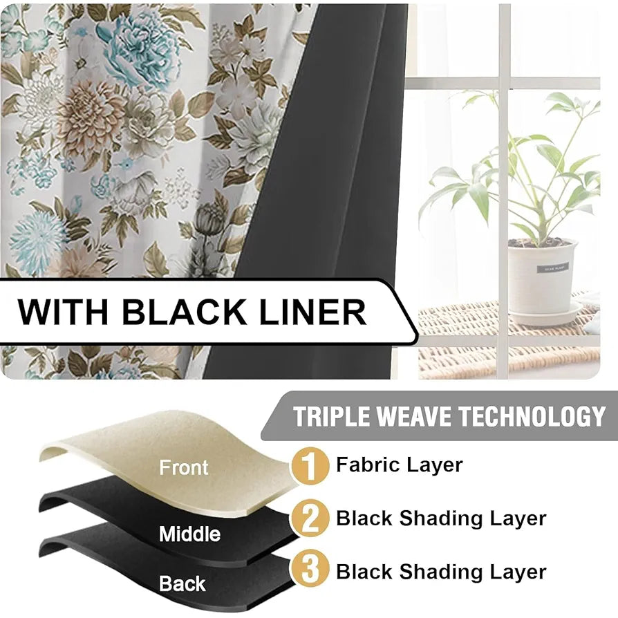 Cloth Fusion 100% Blackout Printed Premium Window Curtains 5 Feet Long Set of 2, Noise Reducing Blackout Curtains 5 Feet for Window with Grommet for Home Decor 