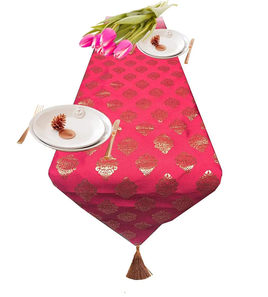 Pink Parrot- Jacquard Silk Table Runner -12x70 inch-1pc 