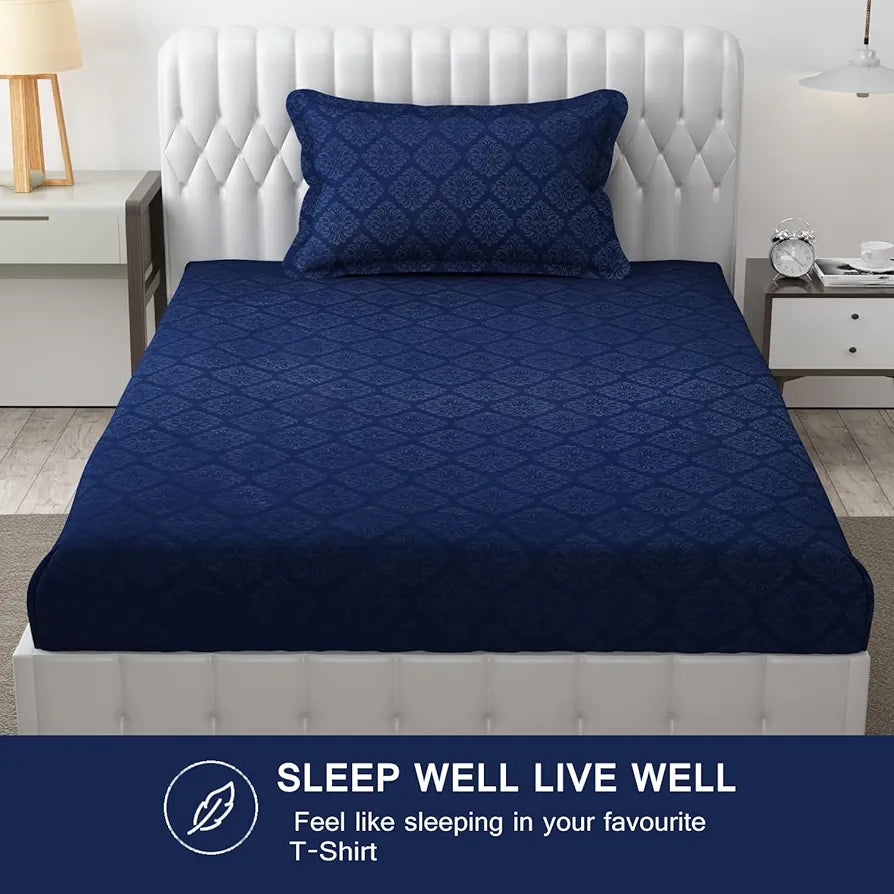 FRESH FROM LOOM Hypoallergenic Rotary Printed Double Bedsheet - Single Bedsheet, Microfiber, Wrinkle Free With 1 Pillow Covers , 144 TC