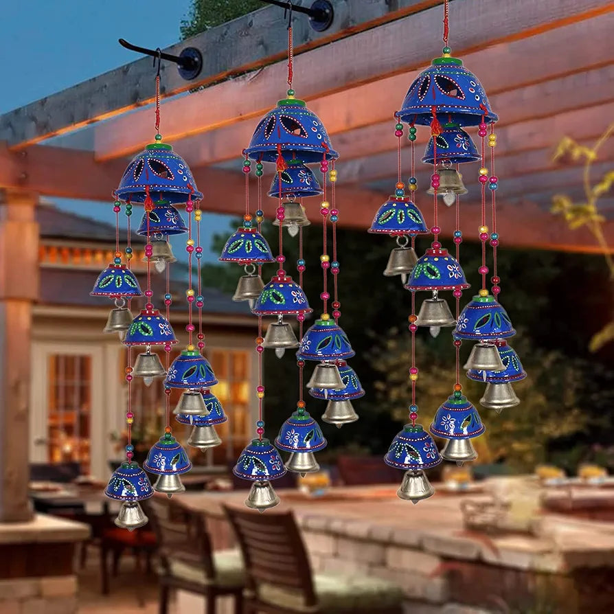 Heart Home Plastic Rajasthani Design Handcrafted Hanging Windchimes|Latkan with 8 Bells for Home D�cor&Positive Energy 