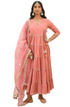 Janasya Women's Dusty Rose Cotton Embellished Kurta with Pant and Dupatta