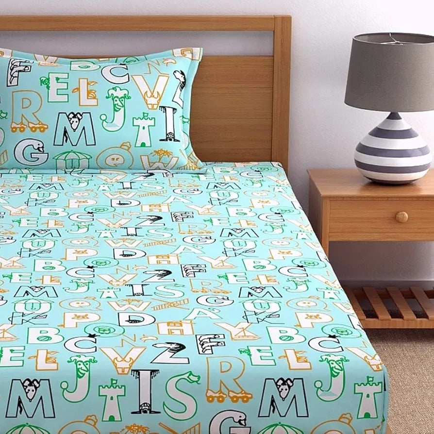 Dreamscape 100% Cotton Bedsheets For Kids Single Bed Cotton, 144Tc Abstract Blue Kids Single Bedsheet With Pillow Cover , 144 tc