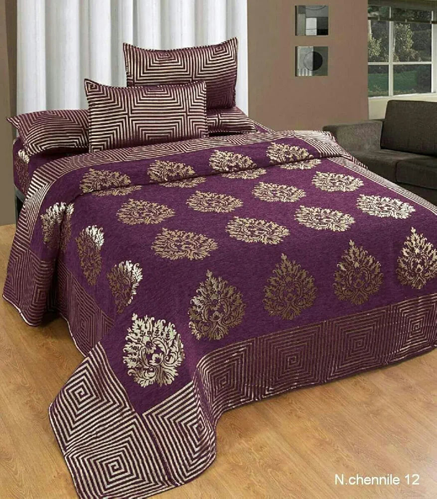 Fresh From Loom Chenille Velvet 500 tc Bedsheet , 1 Double Bed King Size Bedsheet with 2 Pillow Cover, Size - 90x100 Inch