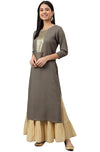 Janasya Women's Grey Rayon Solid Straight Kurta