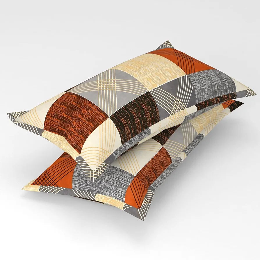 Homefab India 144 TC Microfiber Double Bedsheet with 2 Pillow Covers - Checks, Brown