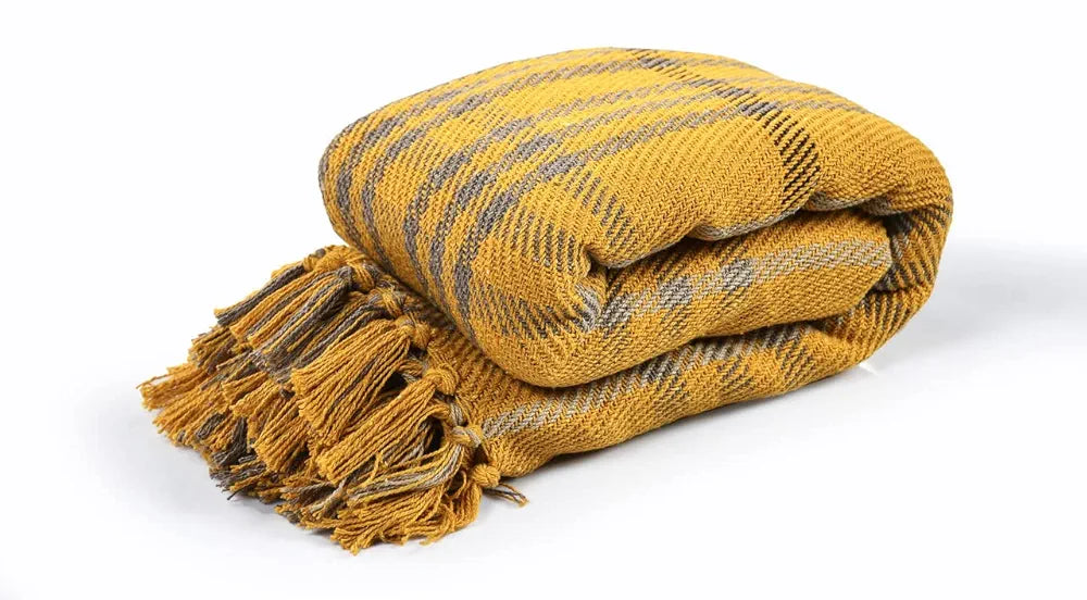 SASHAA WORLD Soft Check Throw Blanket | Used Both Indoor and Outdoor |Blanket for Living Room, Sofa, Bed & Chair | Mustard Throw Blanket| Pack of 1, 180 x130 cm