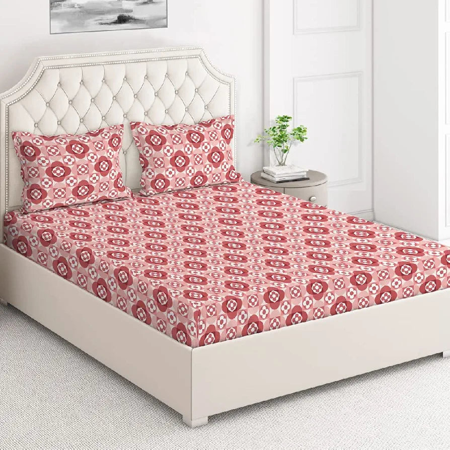 Layers Firenze 100% Cotton Bedsheet Set for All Seasons - Lightweight, Moisture Absorbent, Machine Washable & Easy to Care - Gift for Housewarming & More - 140 TC - Queen Size 