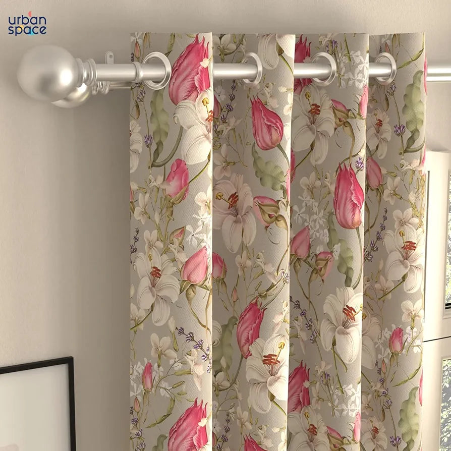 Urban Space Blackout Curtains 7 Feet Set of 2 for Door, 80-85% Light Blocking Curtains for Living Room, Digital Printed Curtains with Eyelets, Tieback Included 
