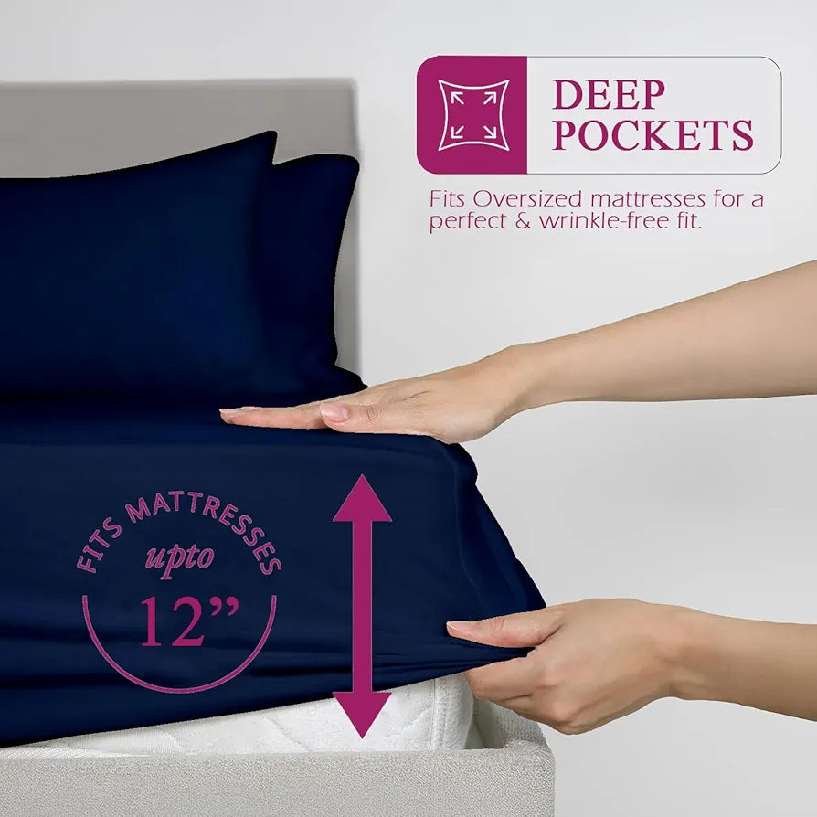 Trance Home Linen 300 TC Bamboo Fitted Queen Size Bedsheet | Soft, Breathable & Eco-Friendly Bedsheet with 2 Pillow Cover - 