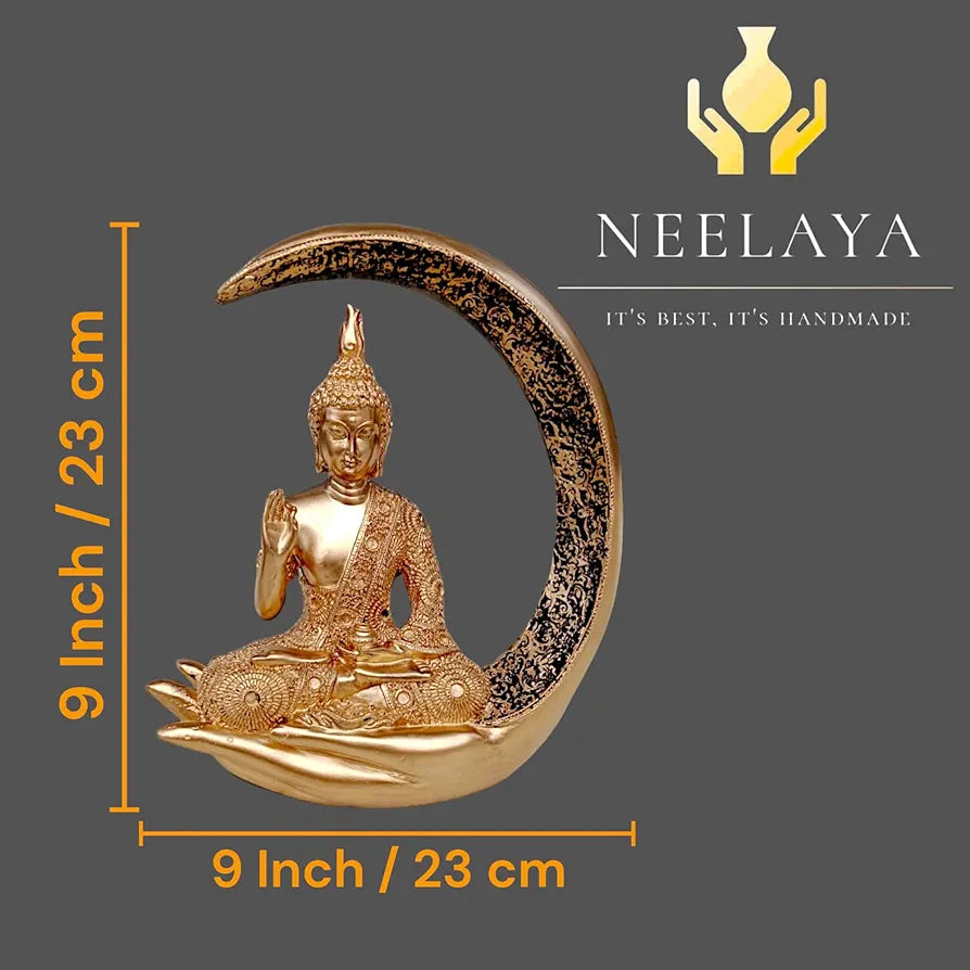 Antique Meditating Moon Buddha Showpiece | Polyresin Idol Statue for Home Decor, Living Room, Office | Housewarming Gift 