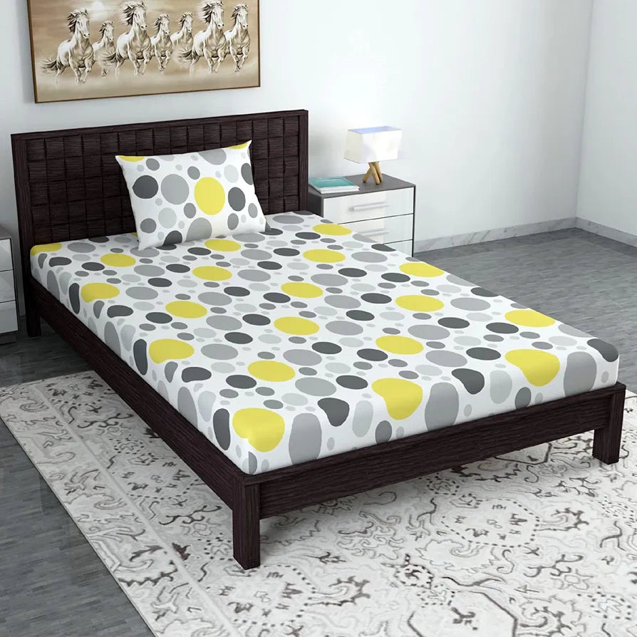 Divine Casa Bedsheet for Single Size Bed 144 TC Cotton Bedsheet for Single Size Bed with 1 Pillow Cover  Geometric Grey Lagoon Cotton Bedsheet