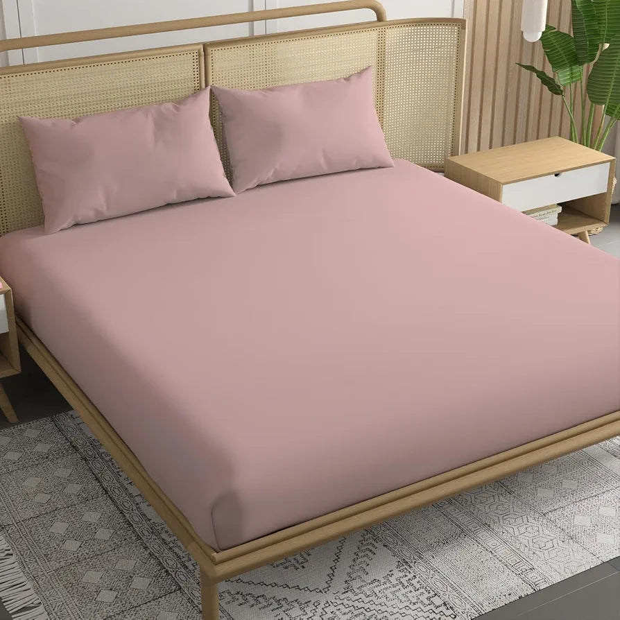 Trance Home Linen 300 TC Bamboo Fitted Queen Size Bedsheet | Soft, Breathable & Eco-Friendly Bedsheet with 2 Pillow Cover - 