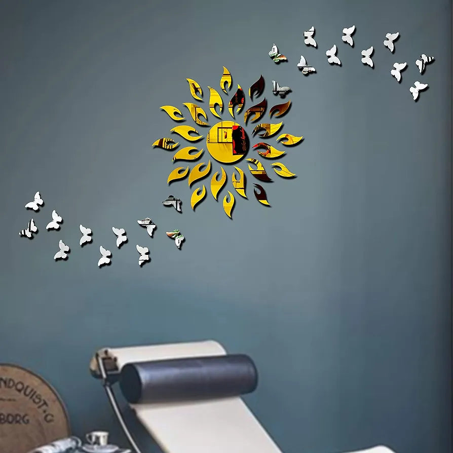 Bikri Kendra - Sun Golden 20 Butterfly Silver Acrylic Animals Wall Refrigerator Sticker, Gold