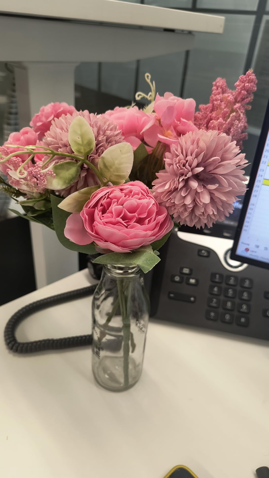 SATYAM KRAFT 1 Pcs Artificial Multiflora Flower Roses Fake Sticks Bunch Decorative Items for Home Decor,Bouquets,Bedroom,Living Room,Wedding (Without Vase)(Pink, Fabric)