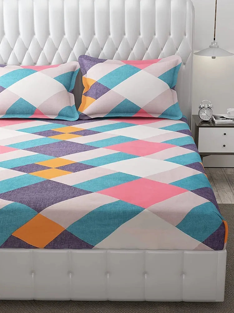 THE HOME STYLE Supersoft Cotton King Size Printed Flat Double Bedsheet wih 2 Pillow Cover II 300 TC, 90