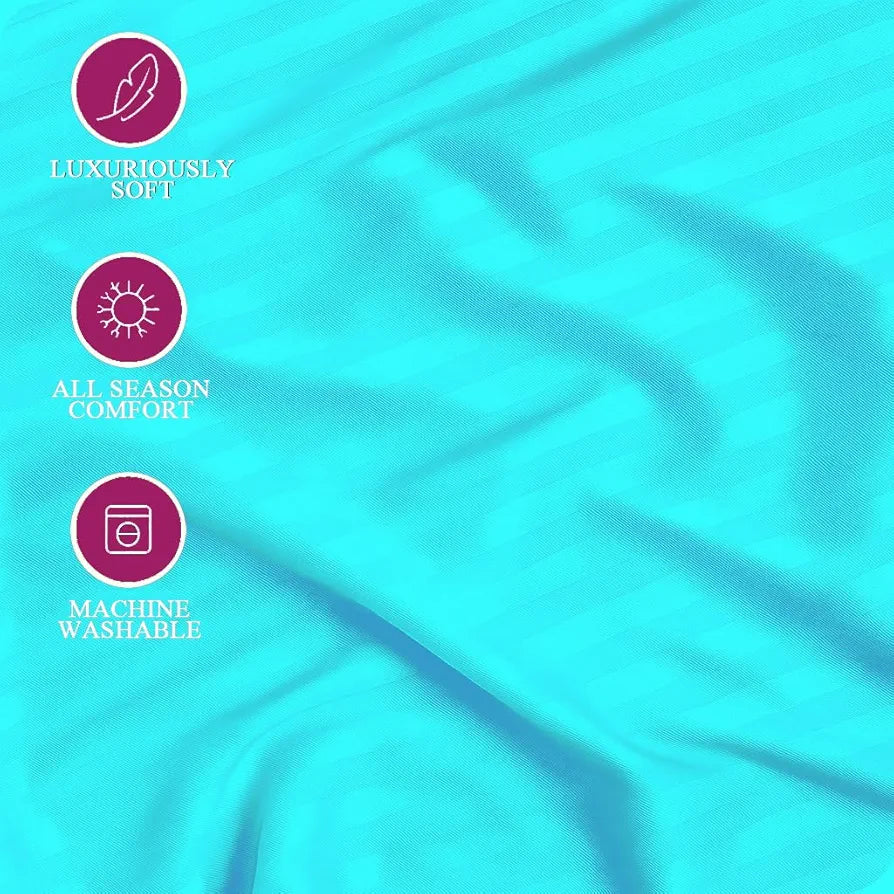 Trance Home Linen 100% Cotton 78x60 inch Queen Fitted 200TC Satin Stripe Elastic Fitted Bedsheet | Daily Use Double Bed Fitted Bedspread with 2 Pillow Covers 